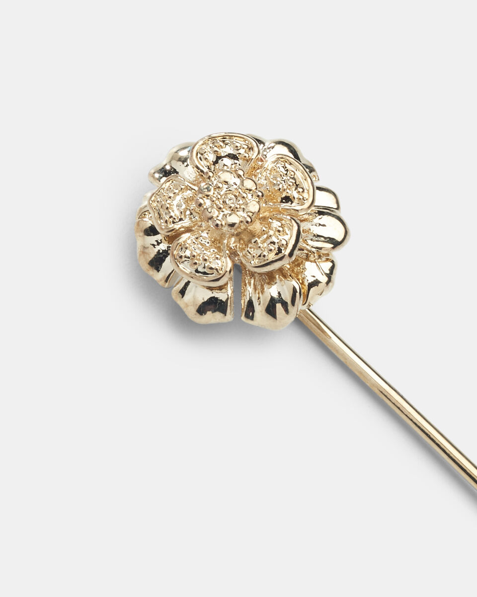 Metal Polished Flower Lapel Pin, Gold, hi-res